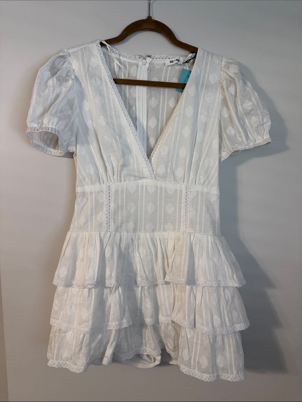 White Tiered V-Neck Women's Dress